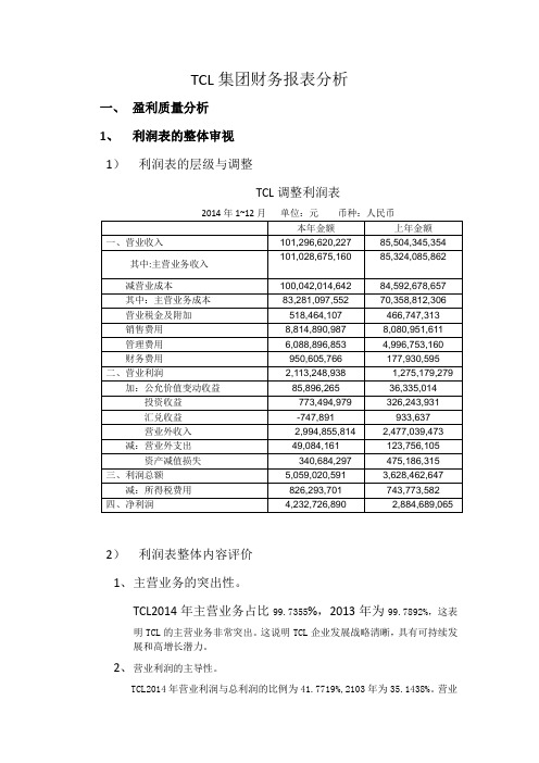 TCL集团财务报表分析