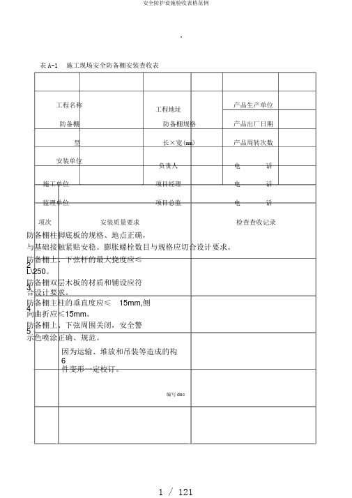 安全防护设施验收表格范例