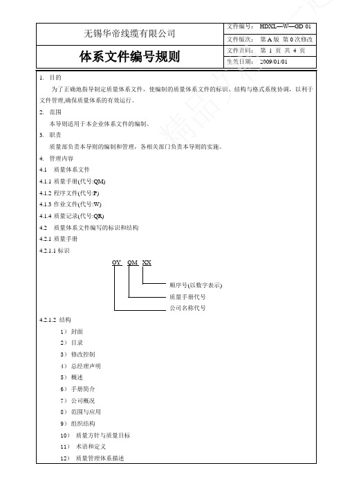 体系文件编号规则
