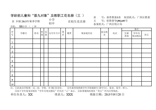 2013秋在校生花名册(空表格)