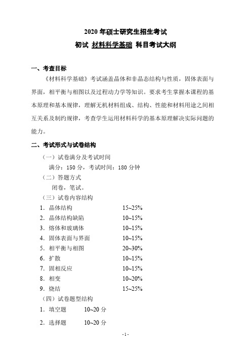 沈阳建筑大学材料科学基础2020年考研专业课初试大纲