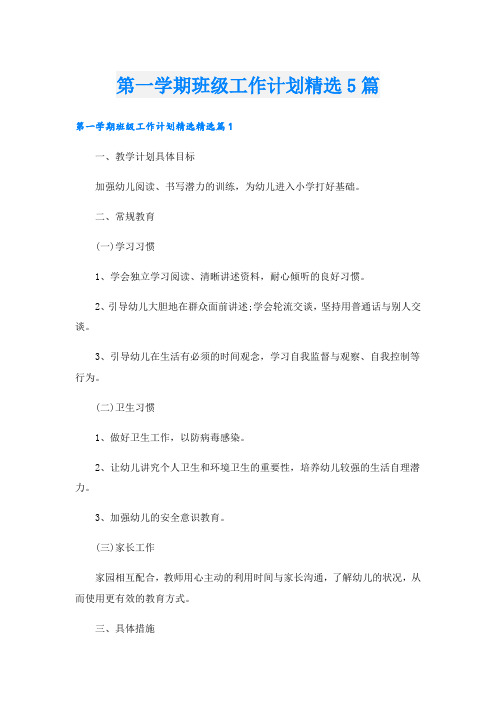 第一学期班级工作计划精选5篇