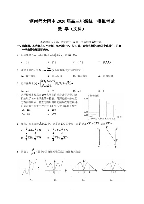 湖南师大附中2020届高三年级统一模拟考试(文数)