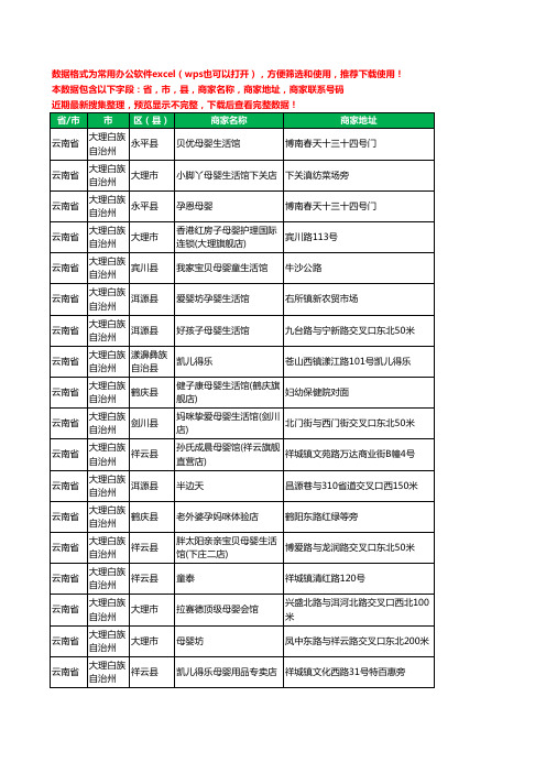 2020新版云南省大理白族自治州月子服务工商企业公司商家名录名单黄页联系号码地址大全302家