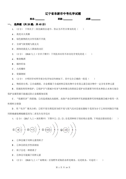 辽宁省阜新市中考化学试题