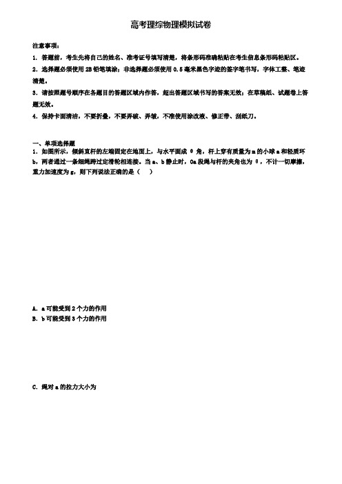 〖精选4套试卷〗浙江省舟山市2020年高考第五次适应性考试理综物理试题