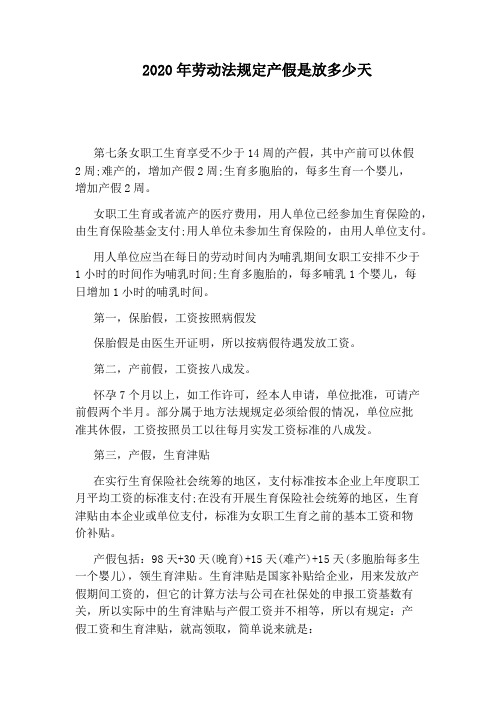 2020年劳动法规定产假是放多少天