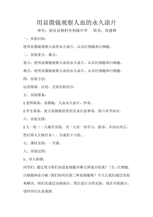 生物人教版七年级下册用显微镜观察人血的永久性涂片