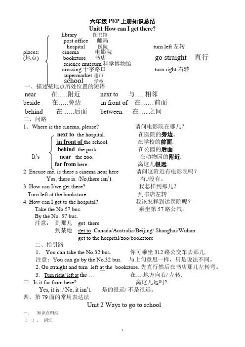 新版PEP小学英语六年级上册1-6单元知识点总结