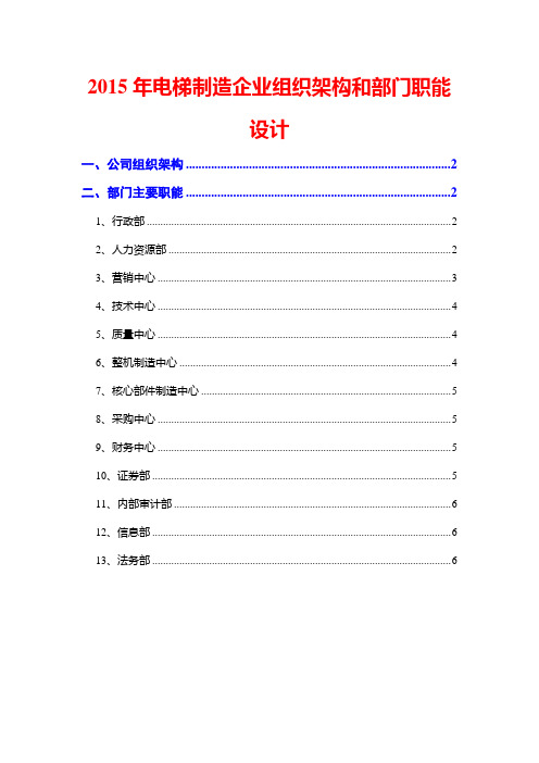 2015年电梯制造企业组织架构和部门职能设计
