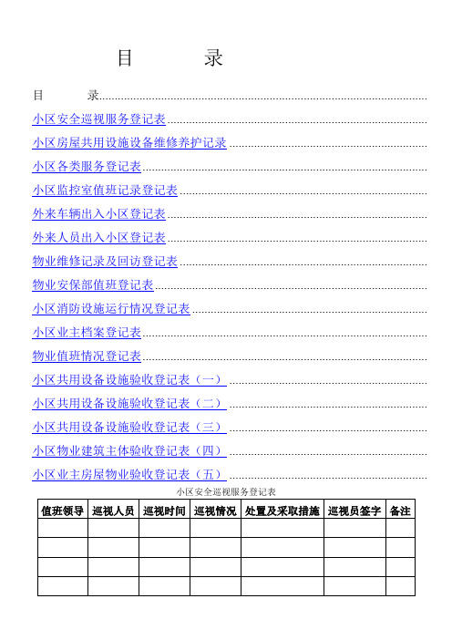 物业小区各项登记记录表