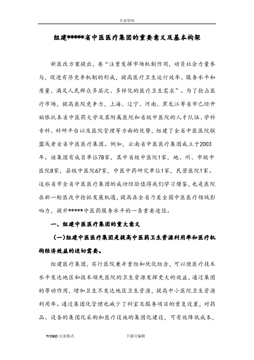 组建医疗集团的重要意义及基本构架