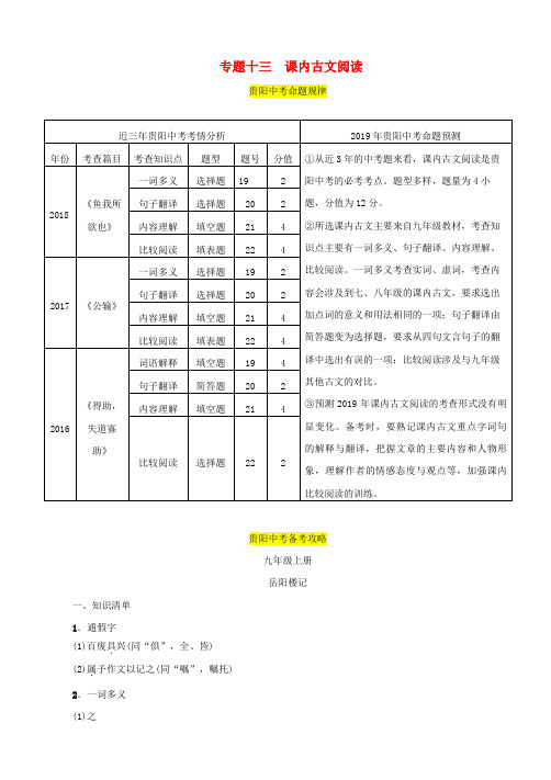 贵阳专版2020中考语文总复习：第2部分_阅读_专题13_课内古文阅读习题1_含答案