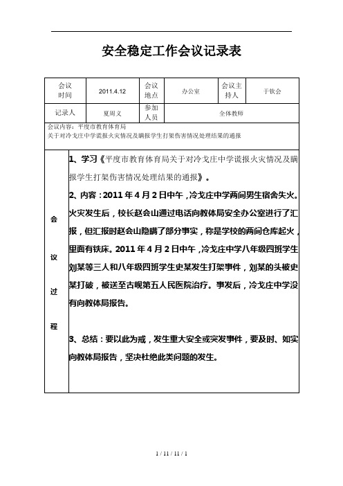 安全稳定工作会议记录表