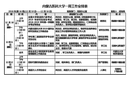 内蒙古医科大学一周工作安排表