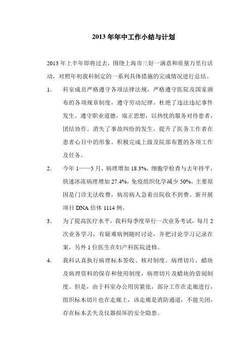 2013年病理科年中小结与计划