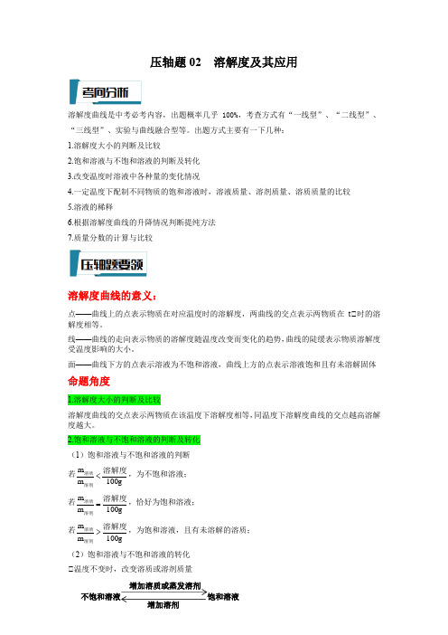 2023中考化学最后冲刺压轴题专练02 溶解度及其应用(解析版)