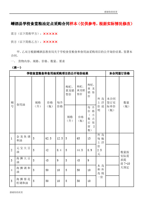 嵊泗县学校食堂粮油定点采购合同样本.doc