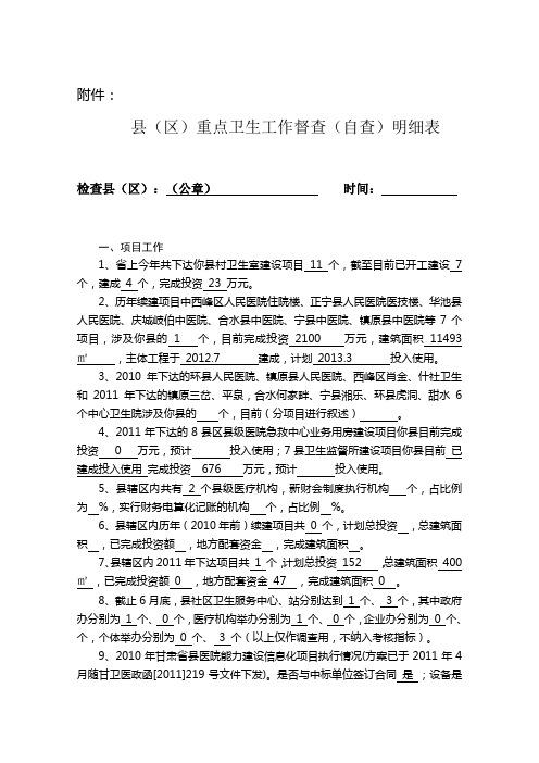 县(区)重点卫生工作督查(自查)明细表