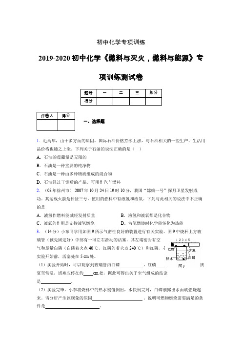 2019-2020学年初中化学《燃料与灭火,燃料与能源》专项训练模拟测试(含答案) (309)