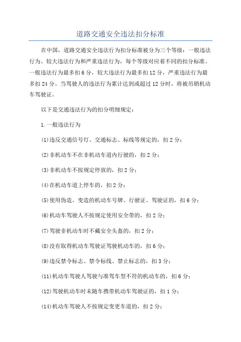 道路交通安全违法扣分标准