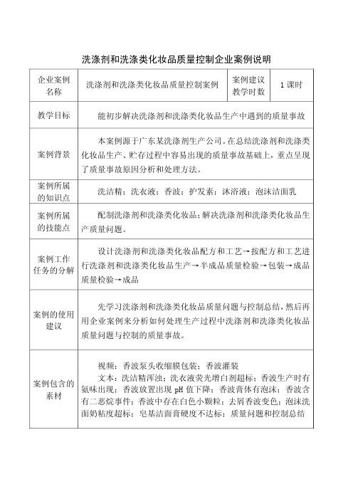 洗涤剂和洗涤类化妆品质量控制企业案例说明