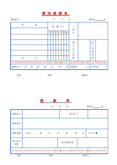 最全的费用报销单空白表格