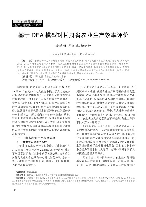 基于dea 模型对甘肃省农业生产效率评价