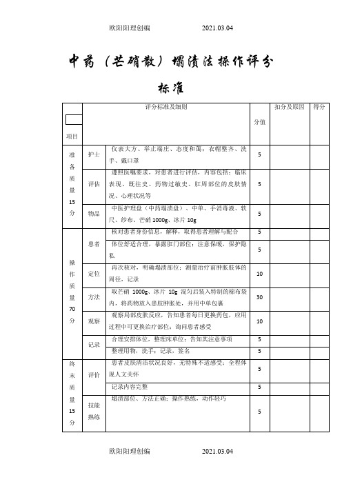 中药塌渍操作评分标准之欧阳理创编