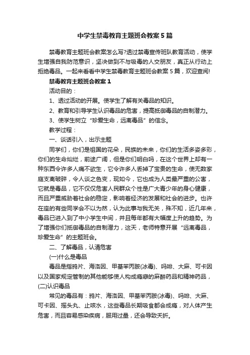 中学生禁毒教育主题班会教案5篇