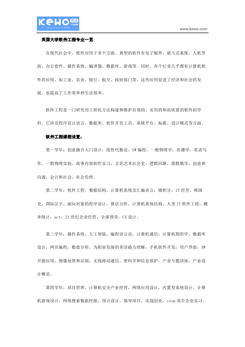 英国计算机和软件工程专业介绍