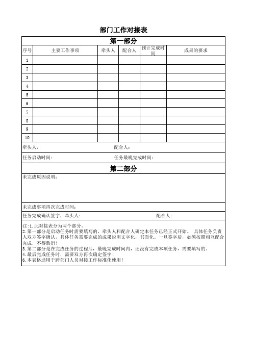 BM001各部门工作对接表