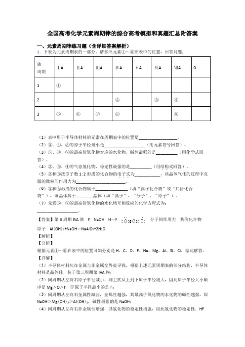 全国高考化学元素周期律的综合高考模拟和真题汇总附答案