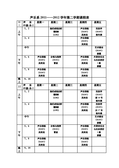四川师范大学音乐学院声乐系课表