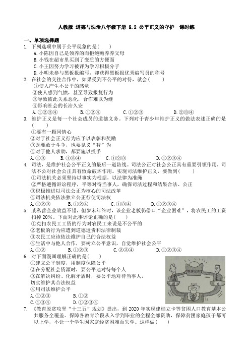 人教版 道德与法治八年级下册 8.2 公平正义的守护  课时练