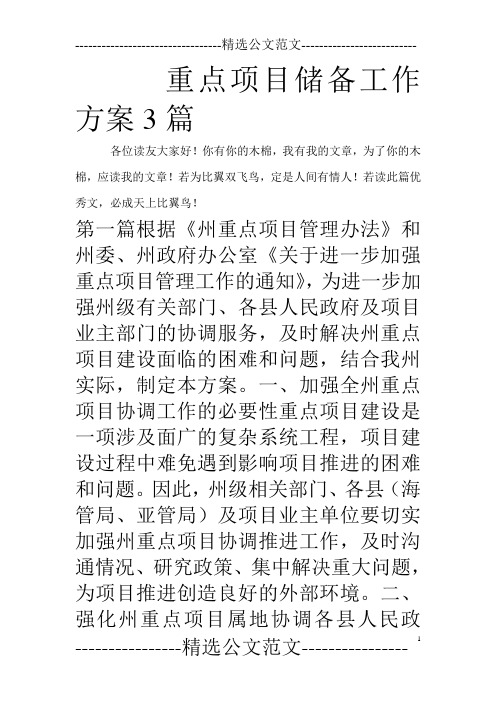 重点项目储备工作方案3篇_0