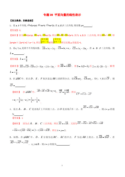 高考数学二轮核心考点突破：专题09-平面向量的线性表示(有答案解析)