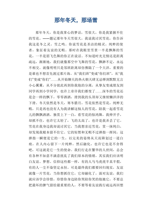 初中生优秀作文：那年冬天,那场雪