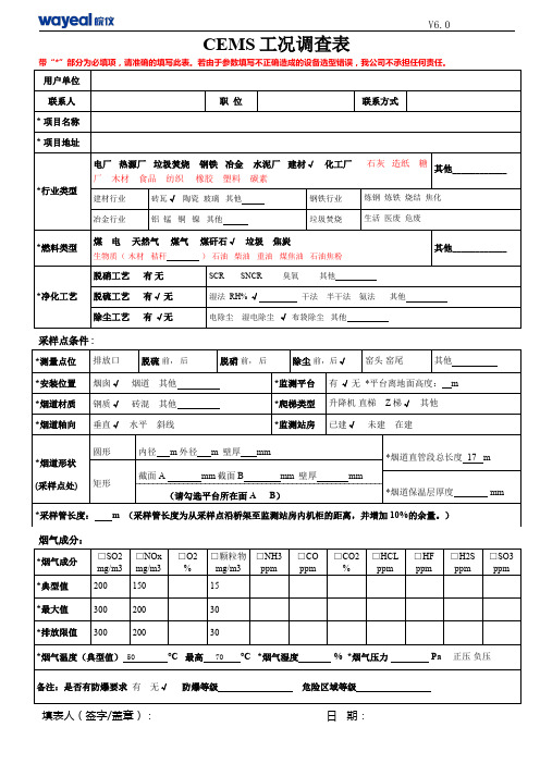 皖仪烟气CEMs工况调查表V4.0