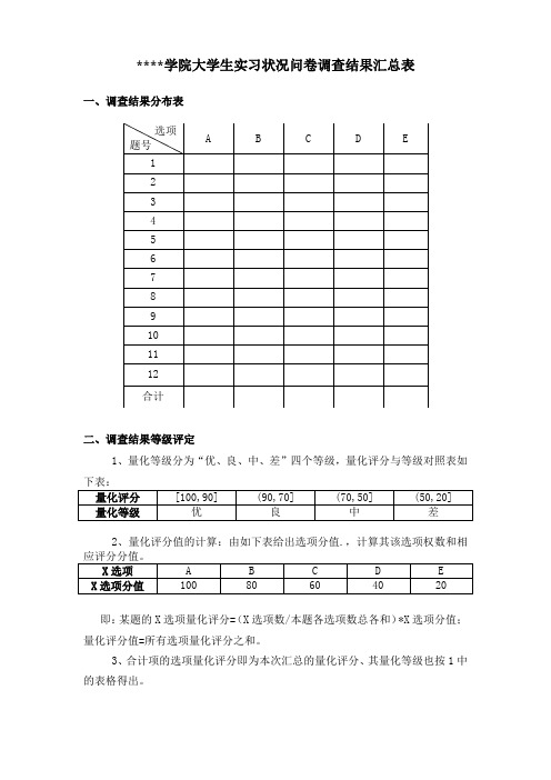 南京工程学院大学生实习状况问卷调查结果汇总表【模板】