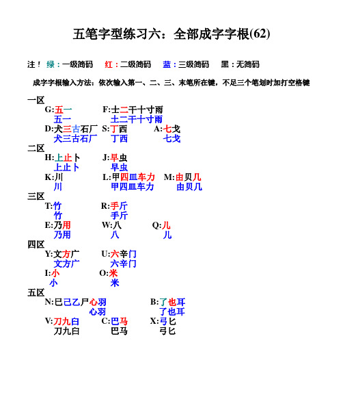 五笔字型练习6：全部成字字根