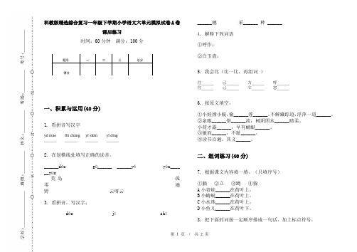科教版精选综合复习一年级下学期小学语文六单元模拟试卷A卷课后练习