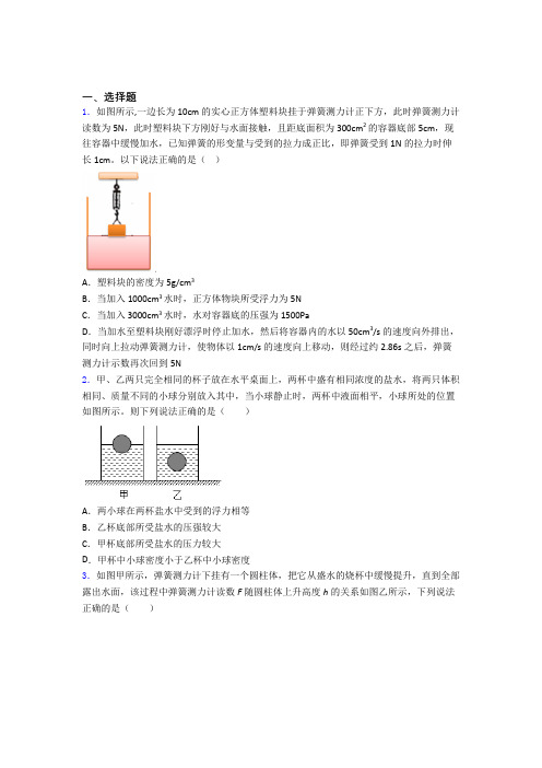 人教版初二物理下学期第十章浮力单元 期末复习学能测试试题
