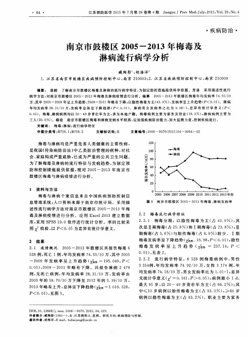 南京市鼓楼区2005-2013年梅毒及淋病流行病学分析