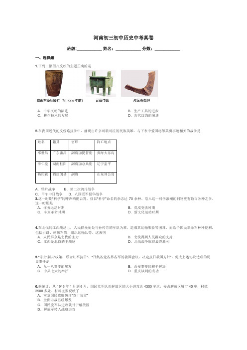 河南初三初中历史中考真卷带答案解析
