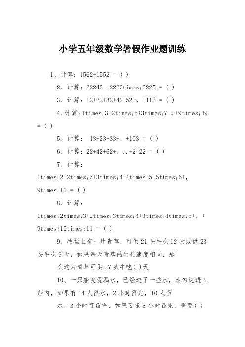 小学五年级数学暑假作业题训练