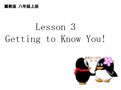 冀教版八年级英语上册  Unit 1 Lesson 3 Getting to Know You(共16张PPT)