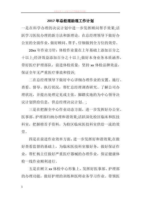 2017年总经理助理工作计划