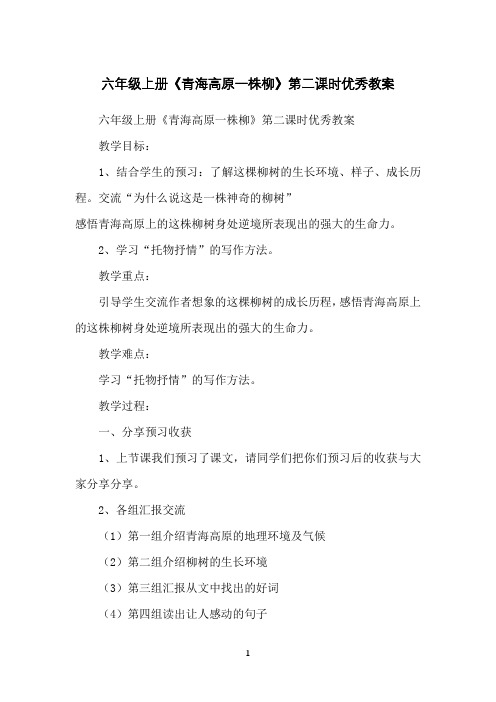 六年级上册《青海高原一株柳》第二课时优秀教案