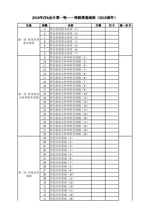 2019cpa注会打卡表(财管基础精讲班-郑晓博)